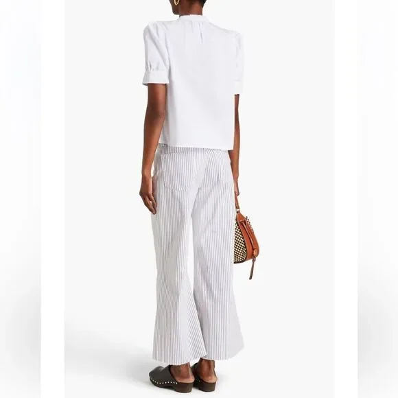 FRAME Le Palazzo Crop High-Rise Striped Wide-Leg Womens Jean White Blue Raw 29 - Picture 2 of 15